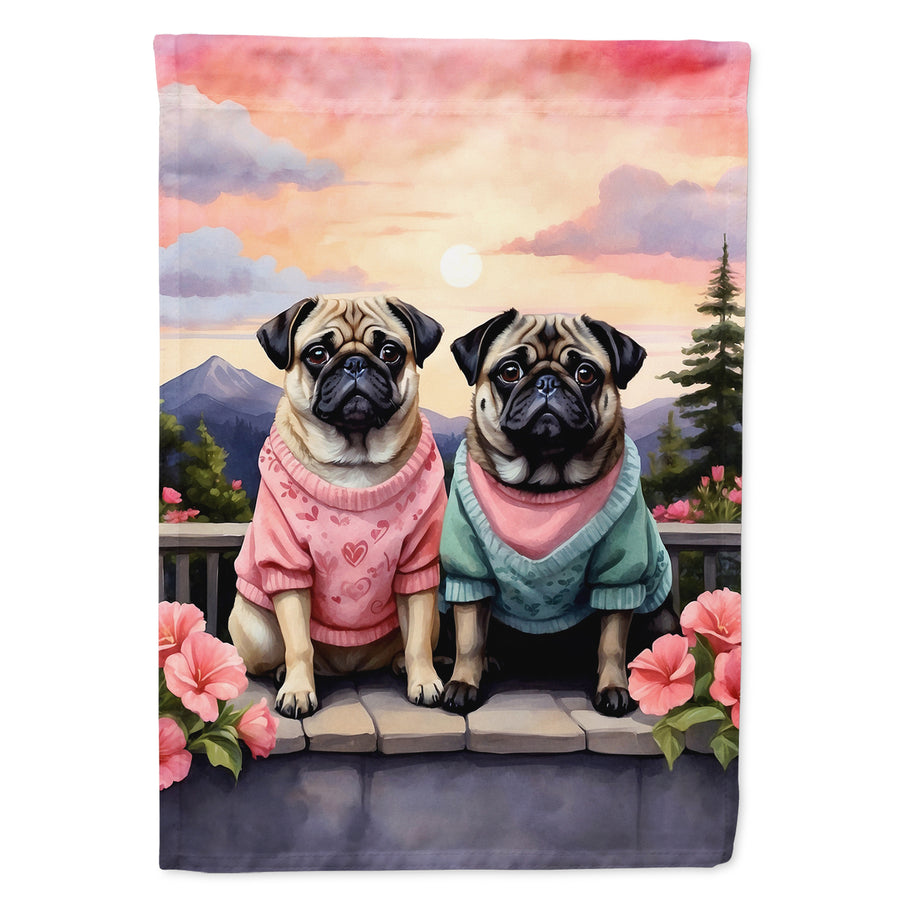 Pug Two Hearts Garden Flag Image 1