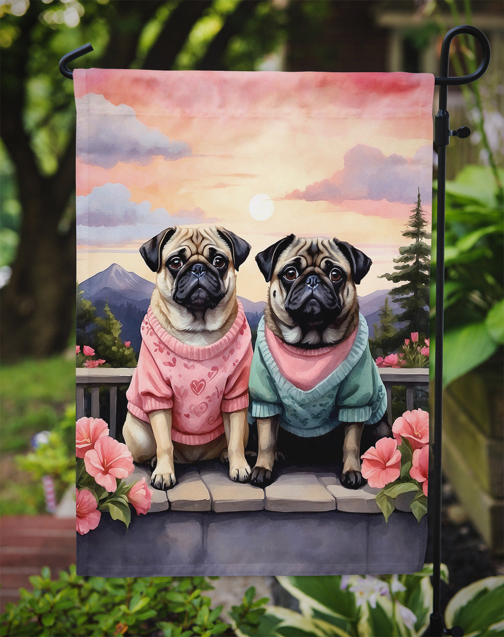 Pug Two Hearts Garden Flag Image 3