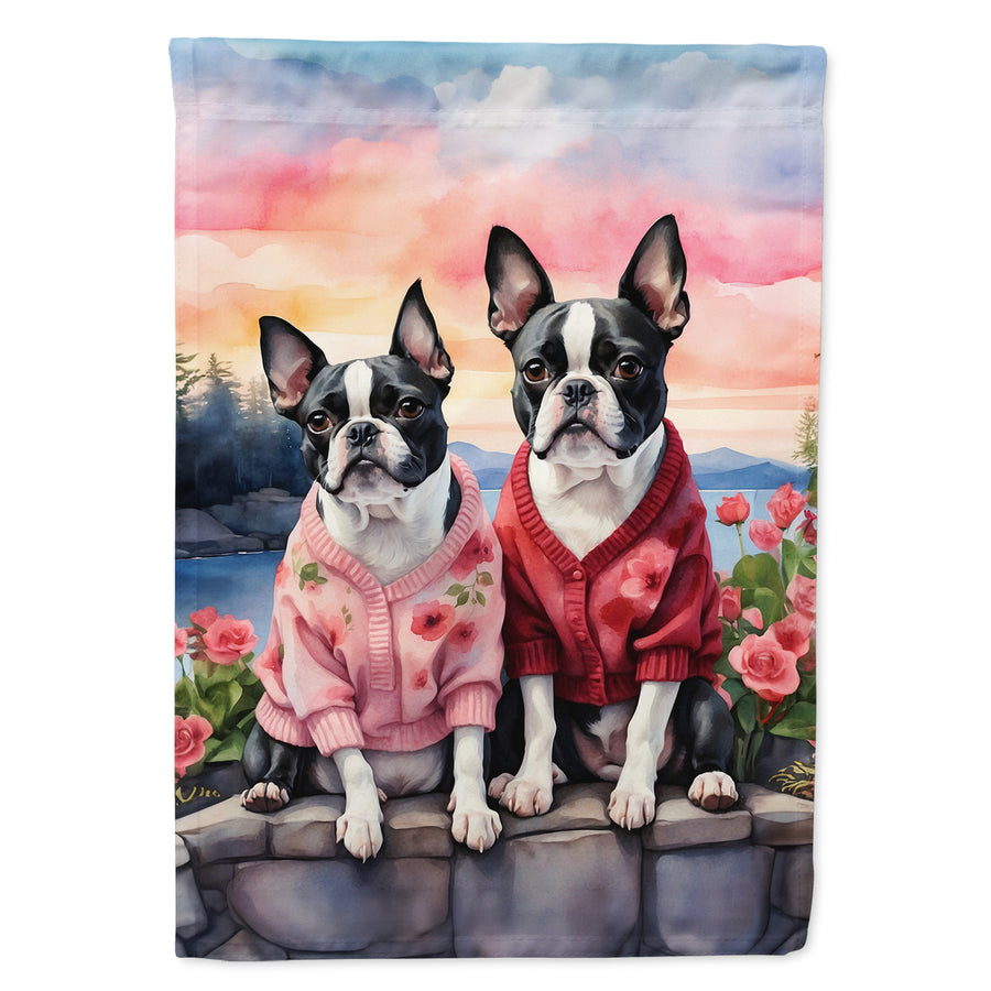 Boston Terrier Two Hearts House Flag Image 1
