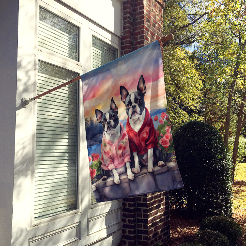 Boston Terrier Two Hearts House Flag Image 2