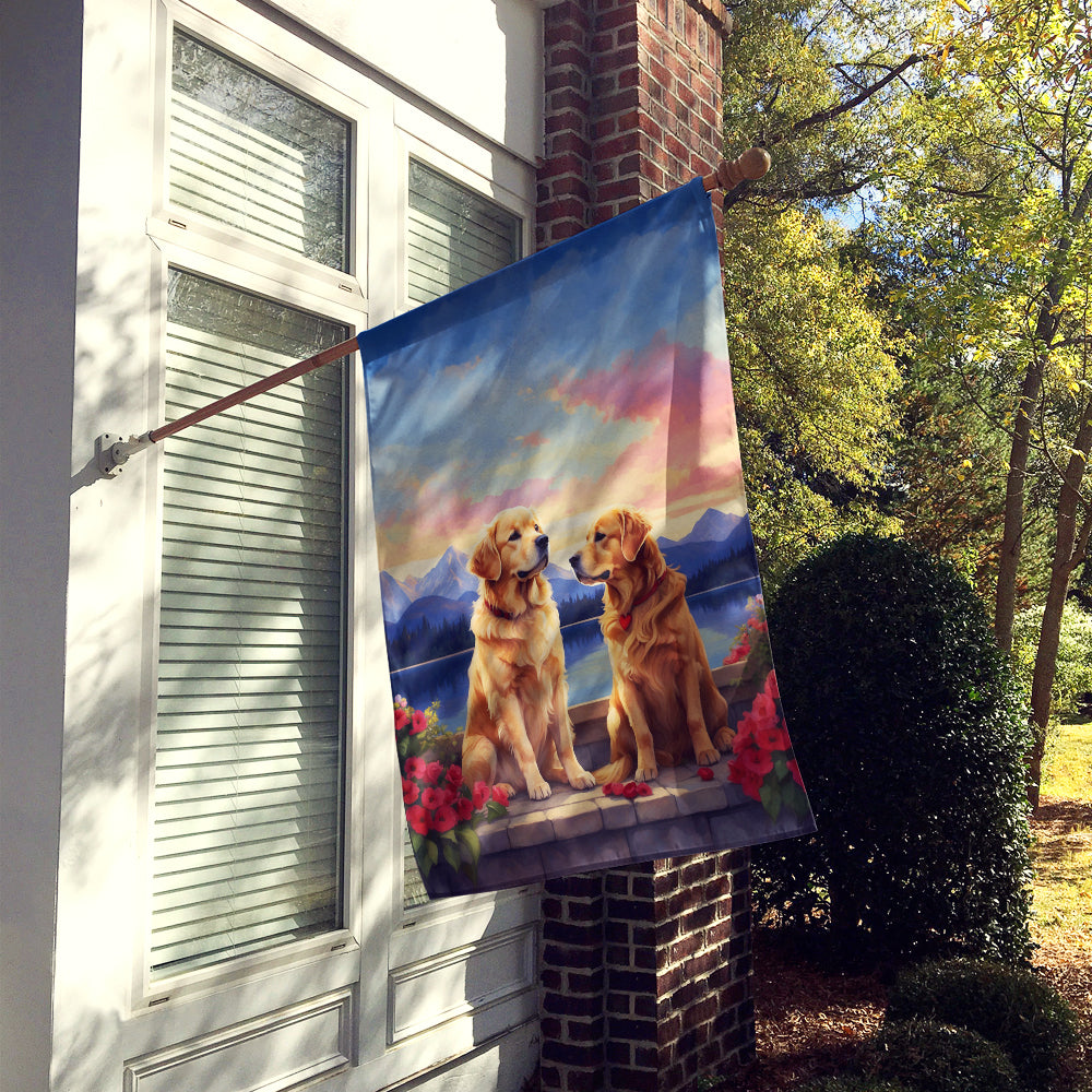 Golden Retriever Two Hearts House Flag Image 2