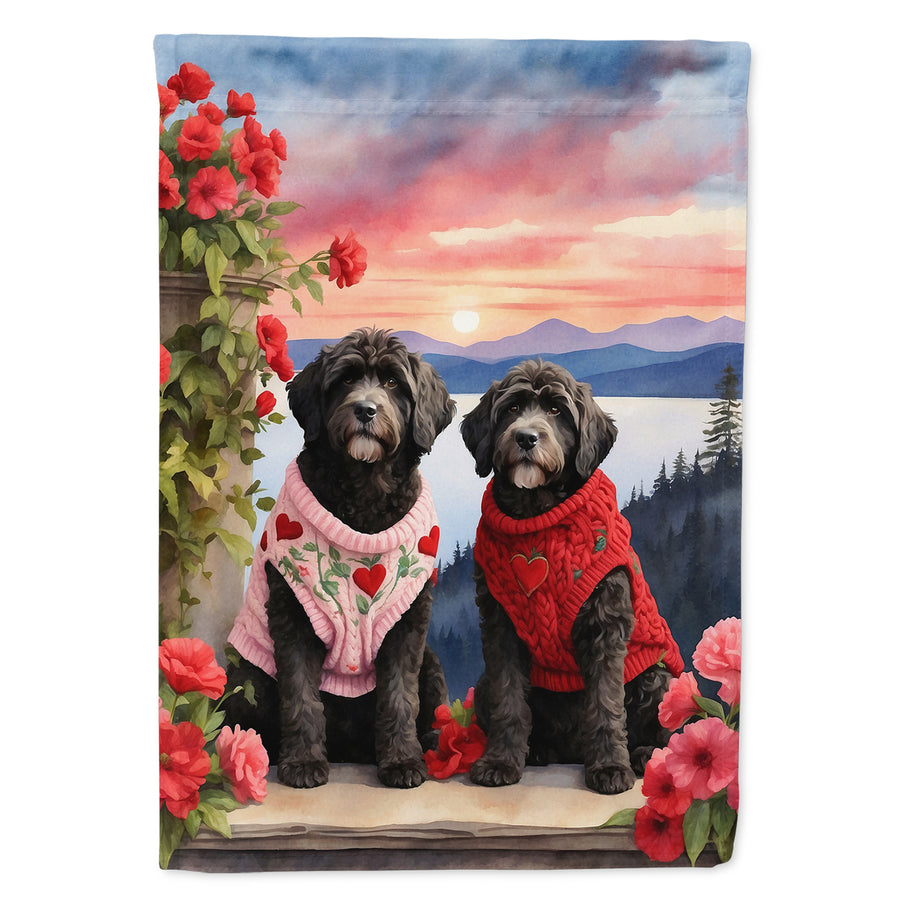 Portuguese Water Dog Two Hearts House Flag Image 1