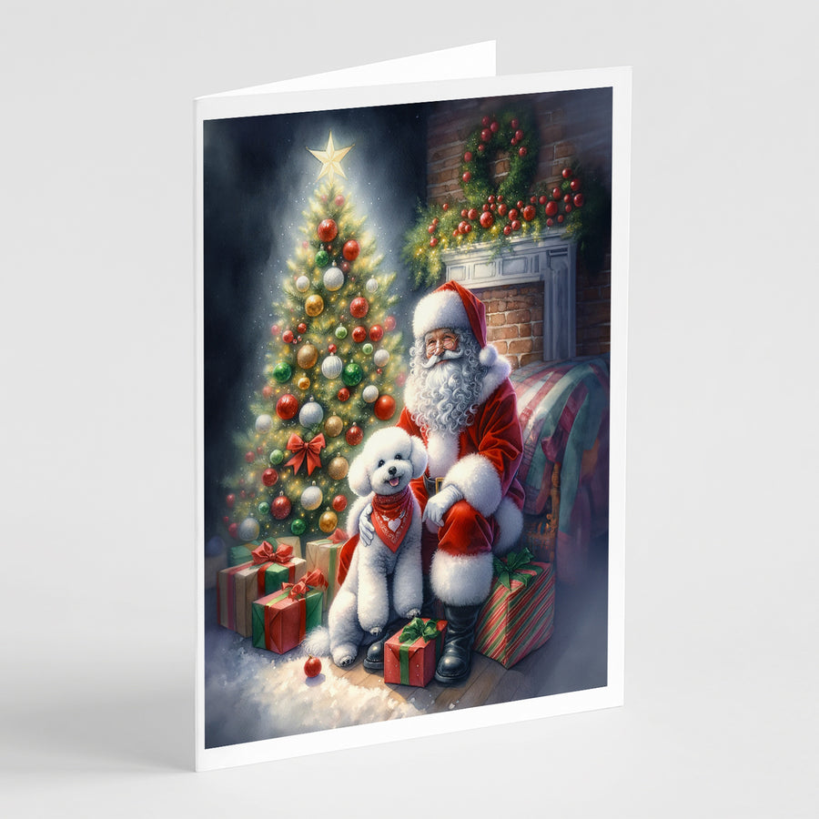 Bichon Frise and Santa Claus Greeting Cards Pack of 8 Image 1