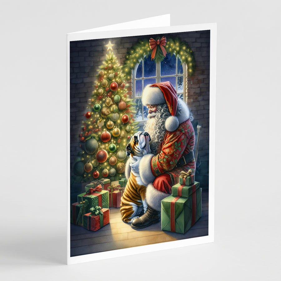 English Bulldog and Santa Claus Greeting Cards Pack of 8 Image 1