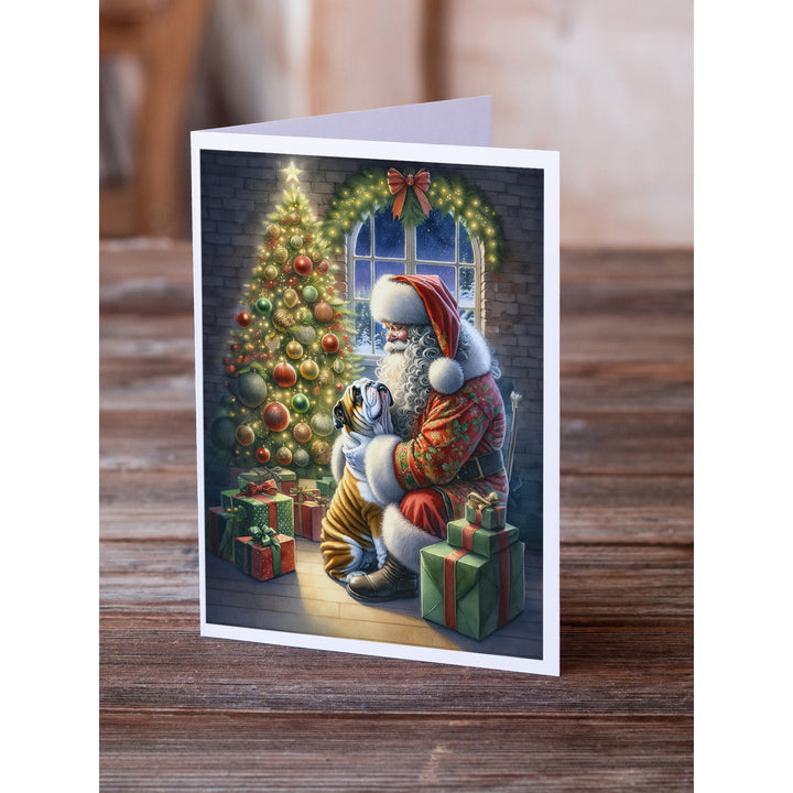 English Bulldog and Santa Claus Greeting Cards Pack of 8 Image 2