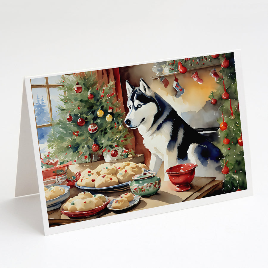 Siberian Husky Christmas Cookies Greeting Cards Pack of 8 Image 1