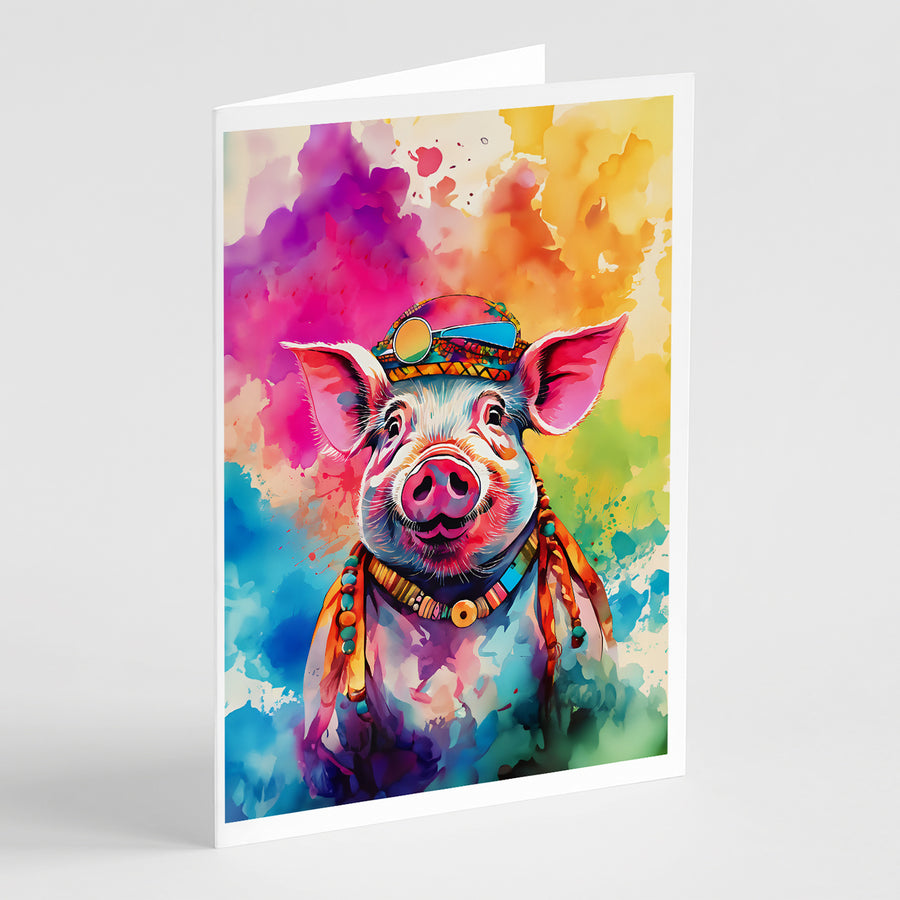 Hippie Animal Pig Greeting Cards Pack of 8 Image 1