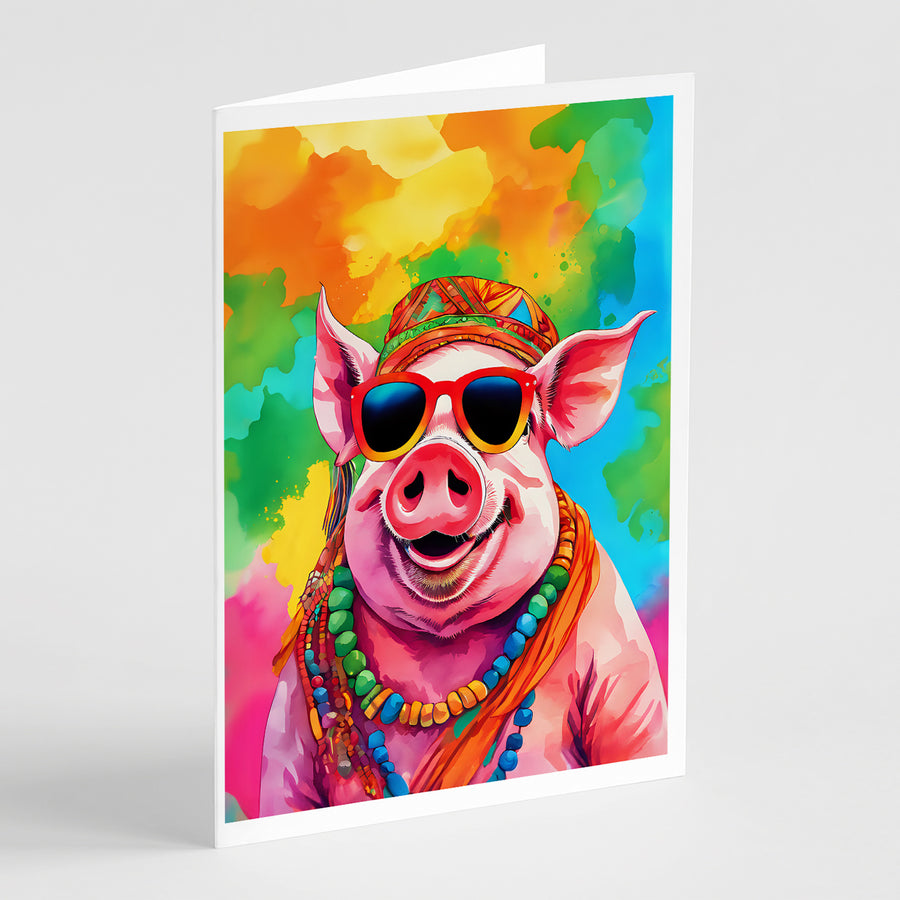 Hippie Animal Pig Greeting Cards Pack of 8 Image 1