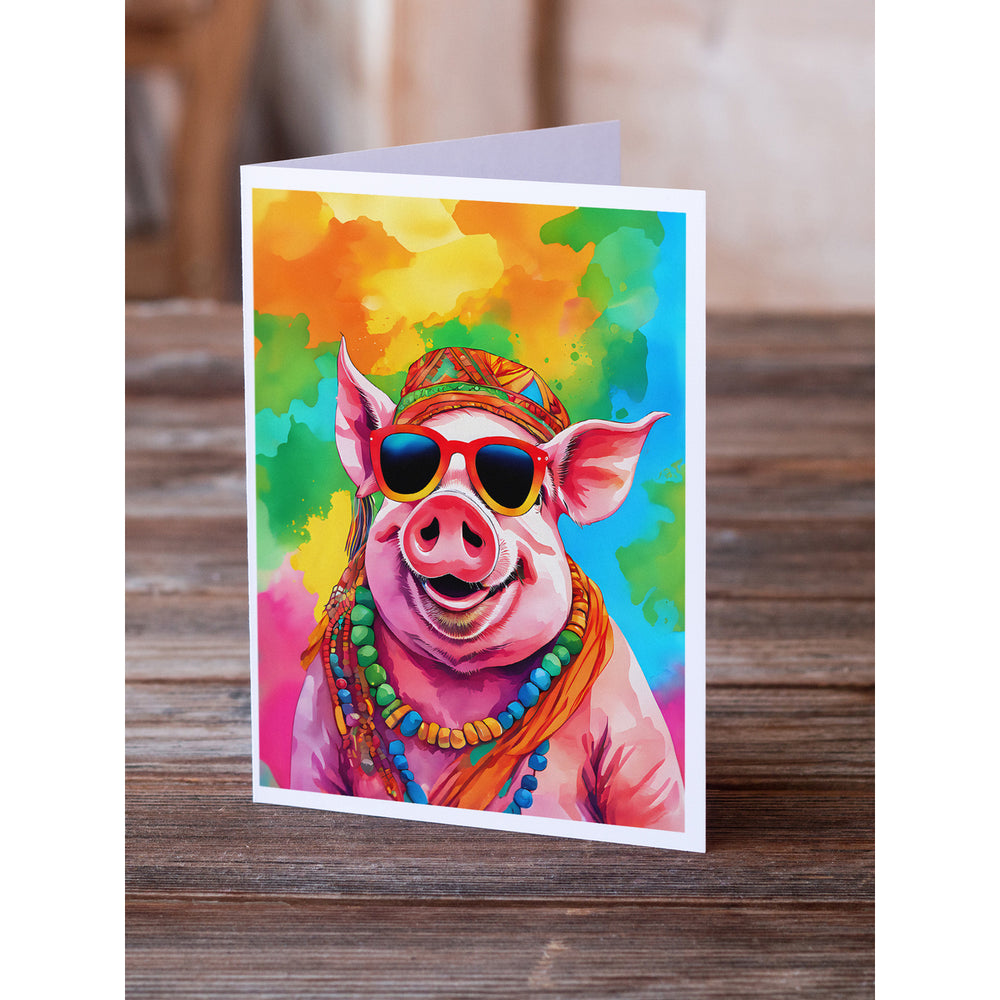 Hippie Animal Pig Greeting Cards Pack of 8 Image 2
