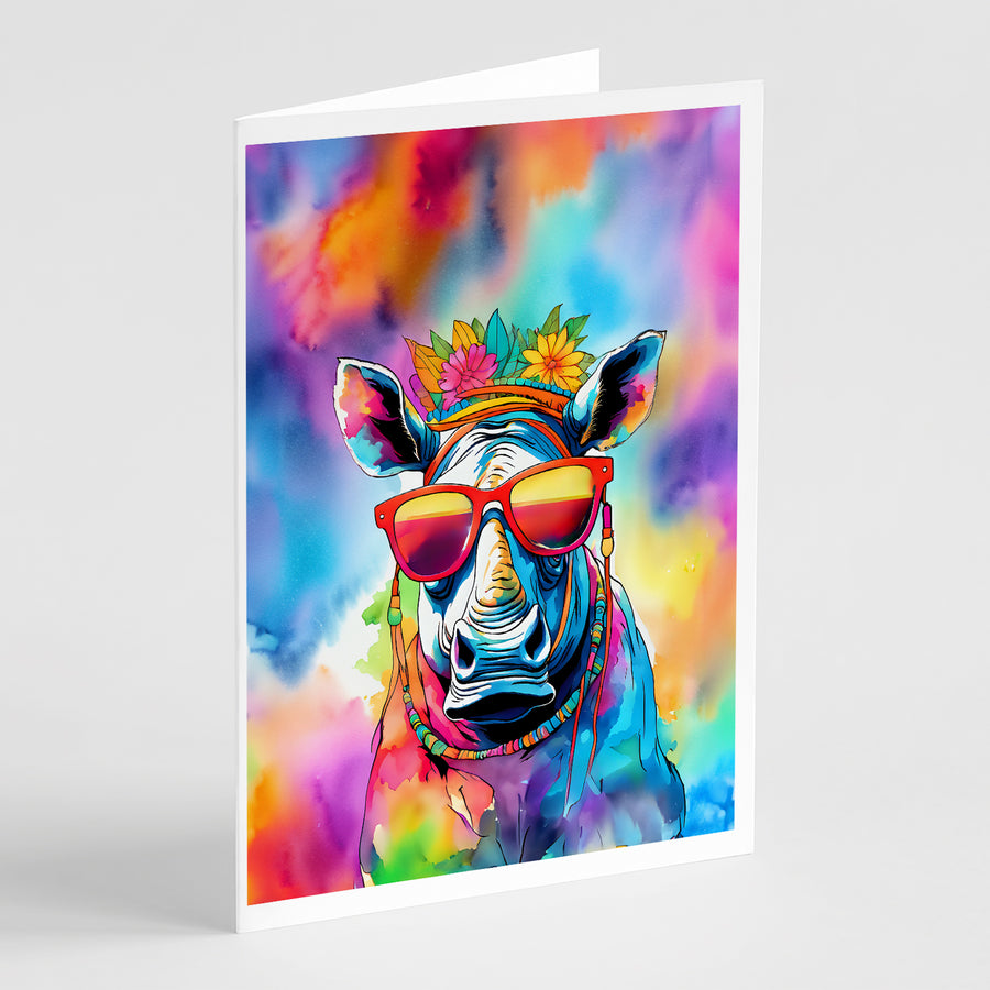 Hippie Animal Rhinoceros Greeting Cards Pack of 8 Image 1