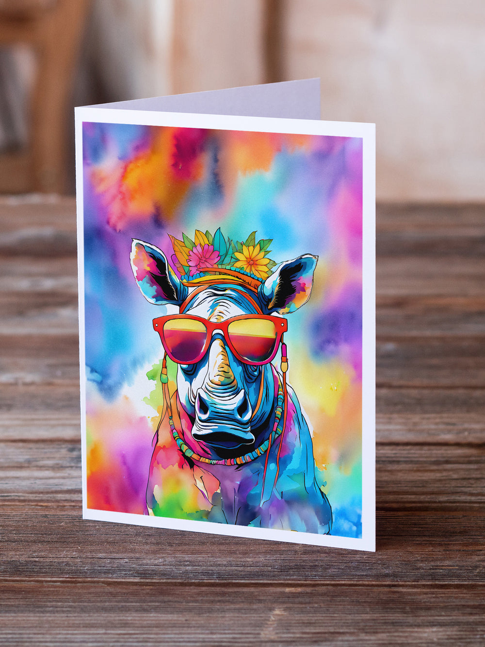 Hippie Animal Rhinoceros Greeting Cards Pack of 8 Image 2