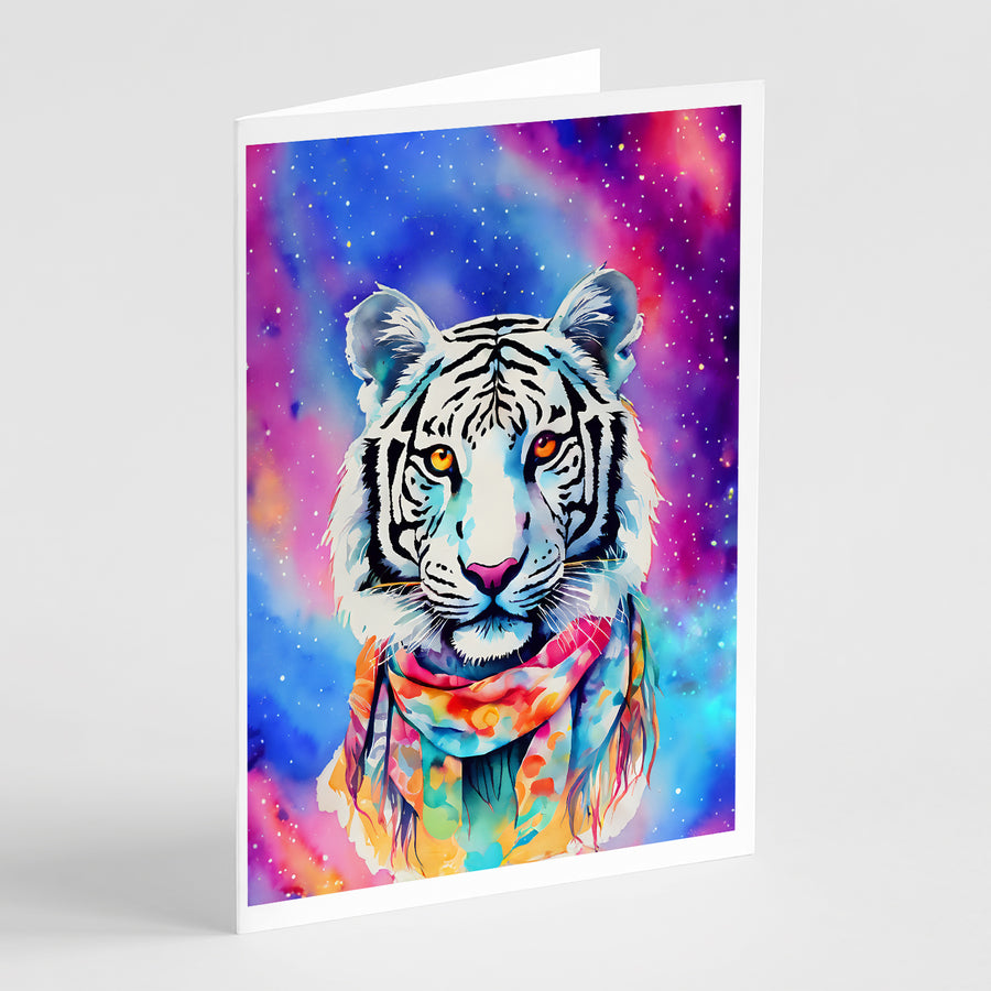 Hippie Animal White Tiger Greeting Cards Pack of 8 Image 1