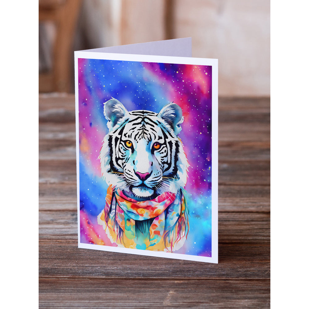 Hippie Animal White Tiger Greeting Cards Pack of 8 Image 2