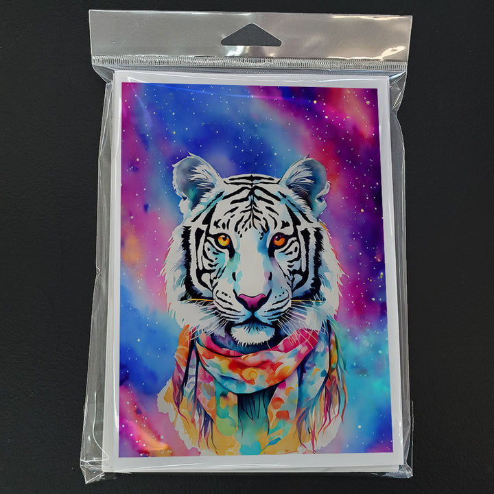 Hippie Animal White Tiger Greeting Cards Pack of 8 Image 3