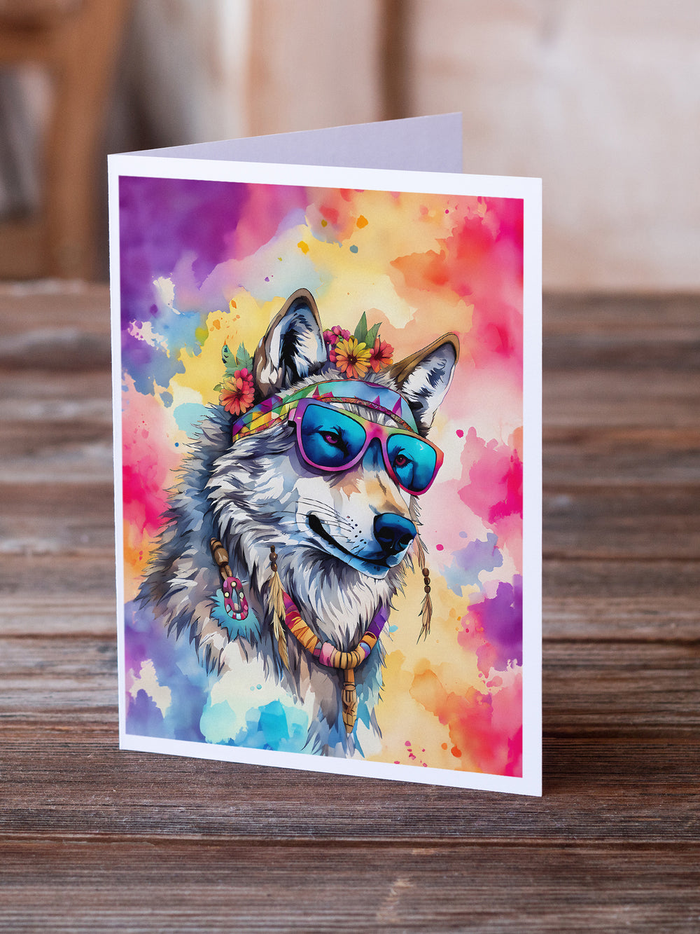 Hippie Animal Wolf Greeting Cards Pack of 8 Image 2