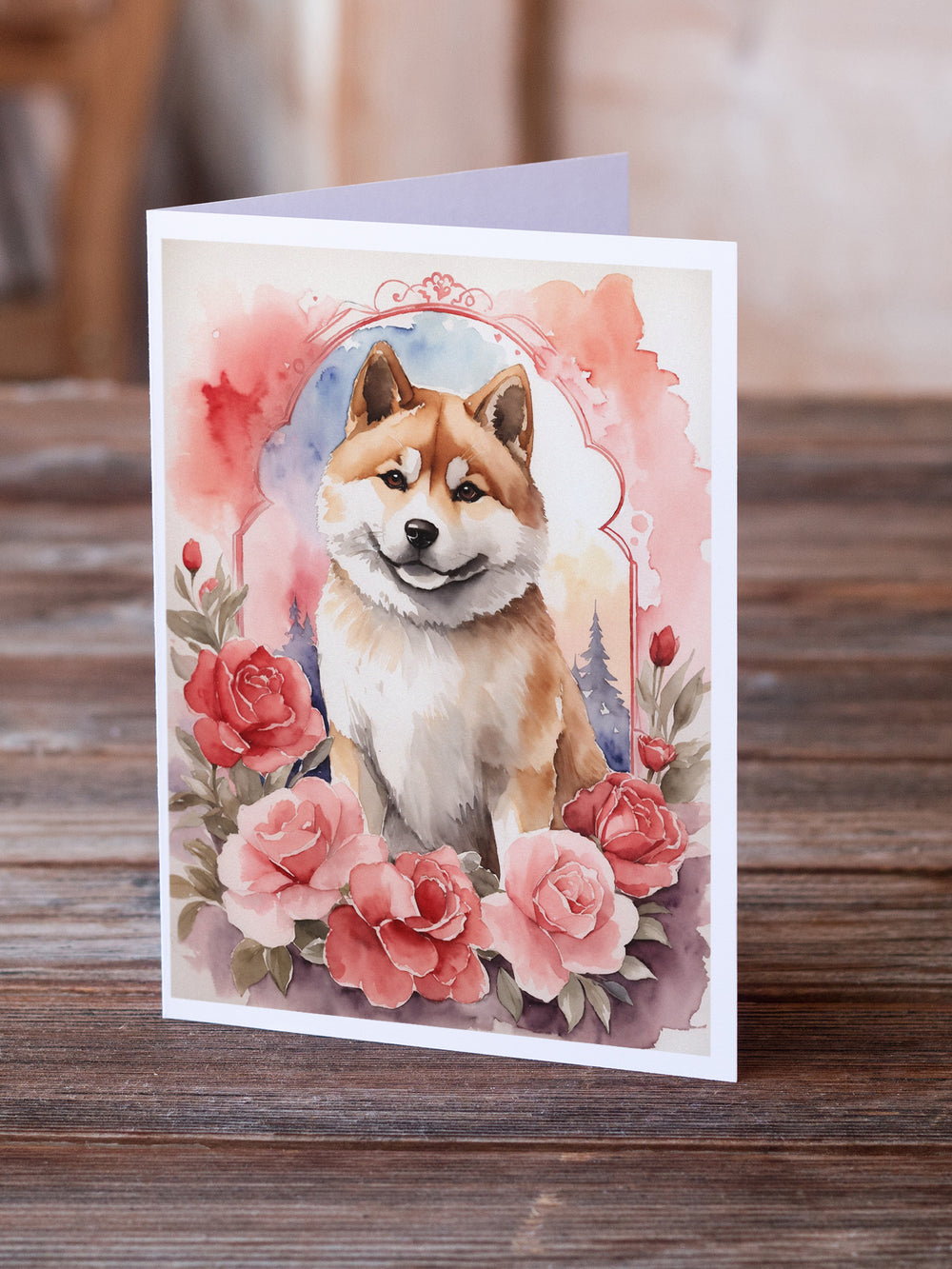 Akita Valentine Roses Greeting Cards Pack of 8 Image 2