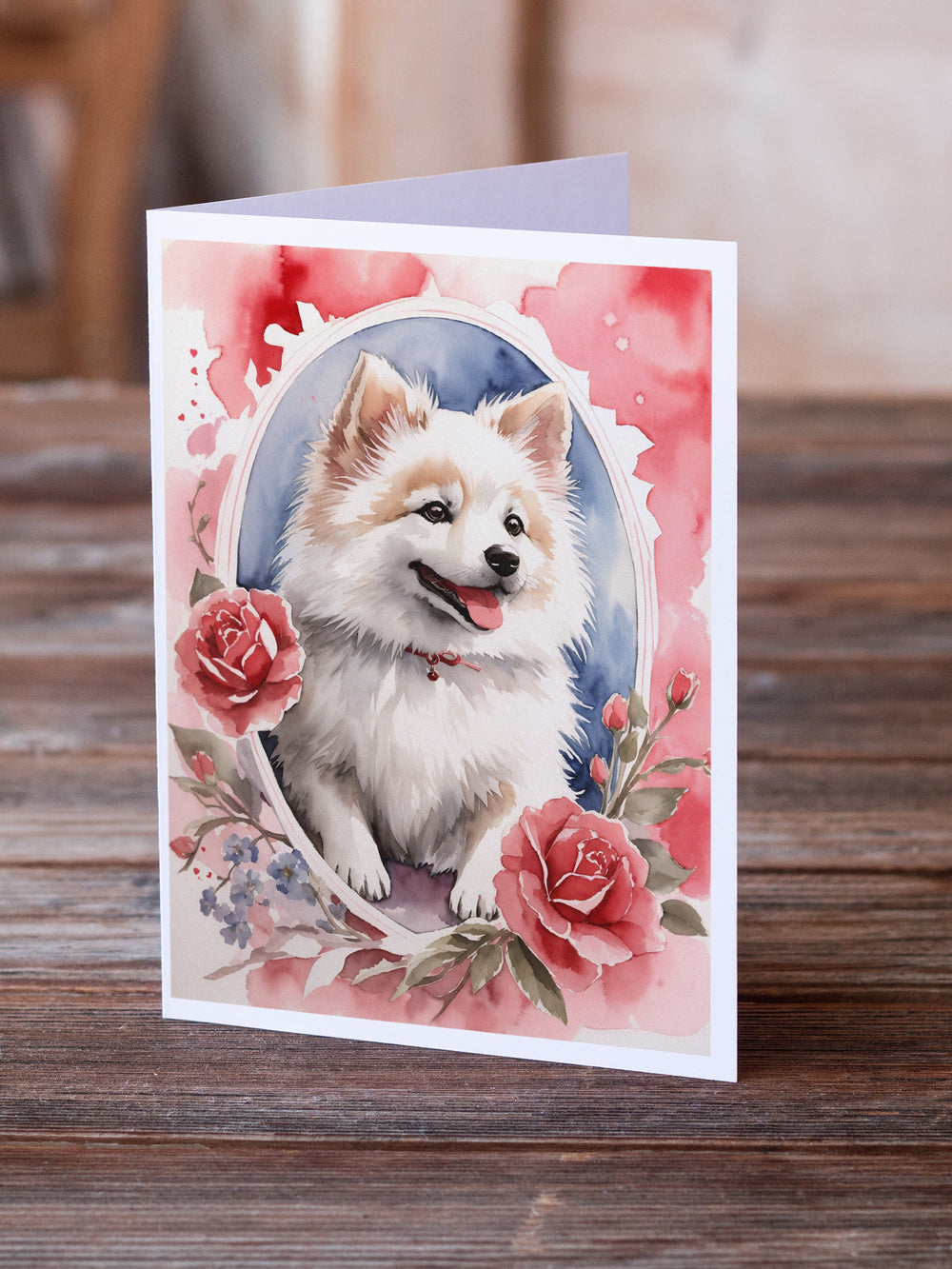 American Eskimo Valentine Roses Greeting Cards Pack of 8 Image 2