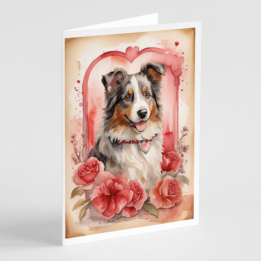 Australian Shepherd Valentine Roses Greeting Cards Pack of 8 Image 1