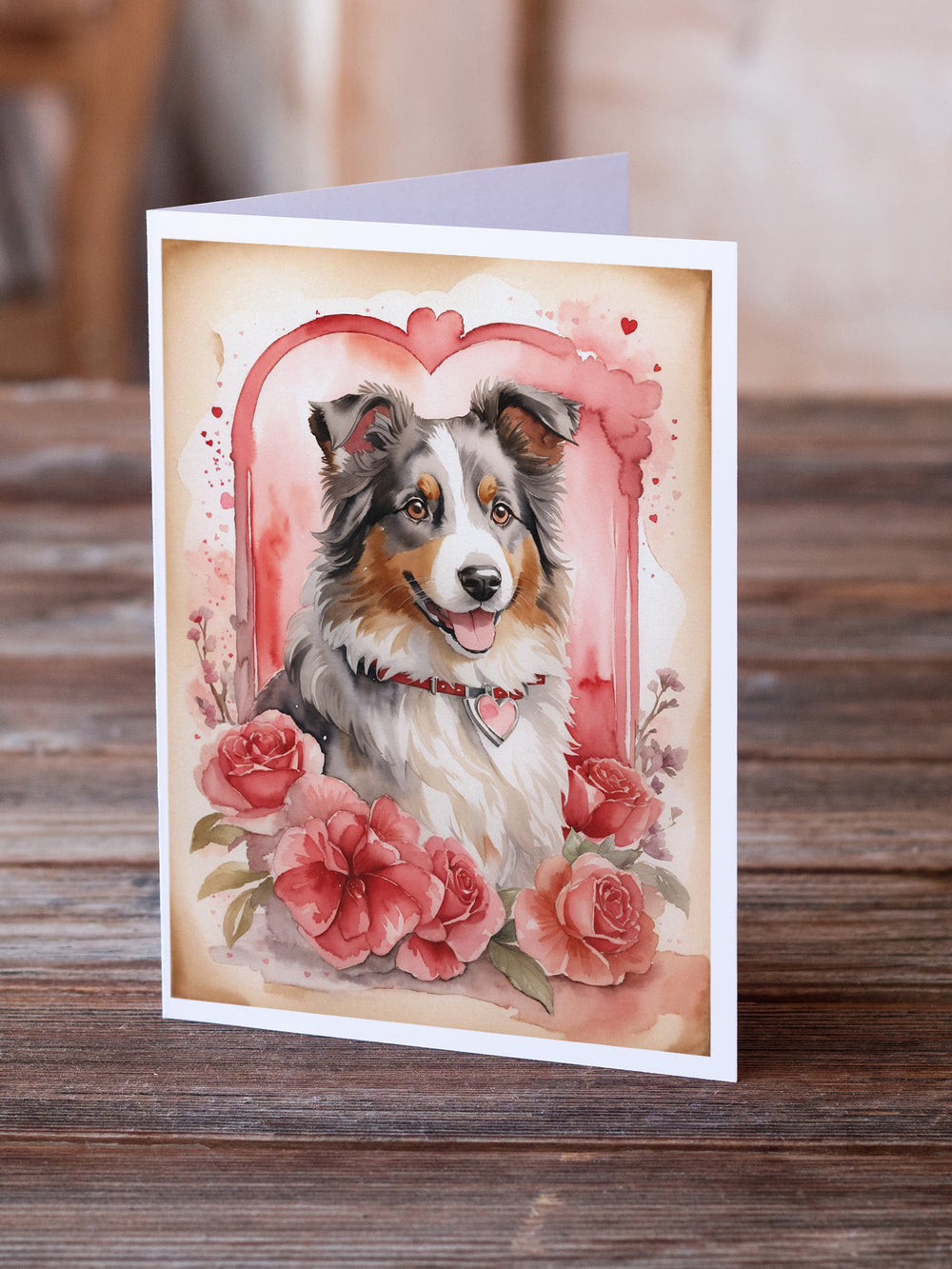 Australian Shepherd Valentine Roses Greeting Cards Pack of 8 Image 2