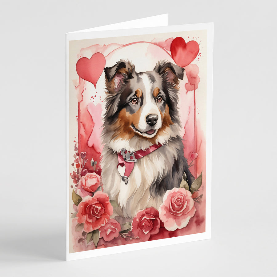 Australian Shepherd Valentine Roses Greeting Cards Pack of 8 Image 1