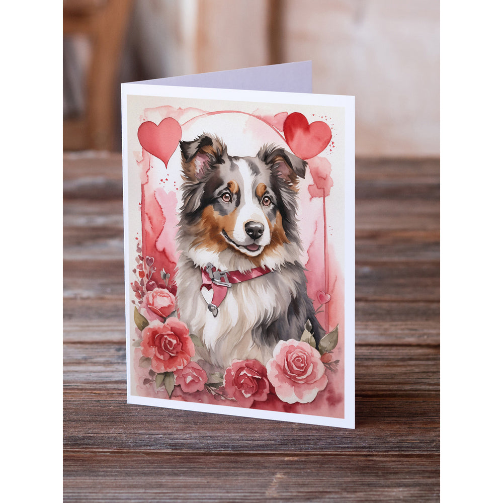 Australian Shepherd Valentine Roses Greeting Cards Pack of 8 Image 2