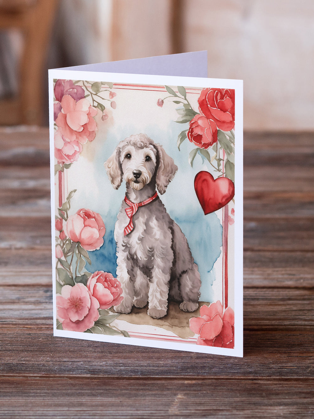 Bedlington Terrier Valentine Roses Greeting Cards Pack of 8 Image 2