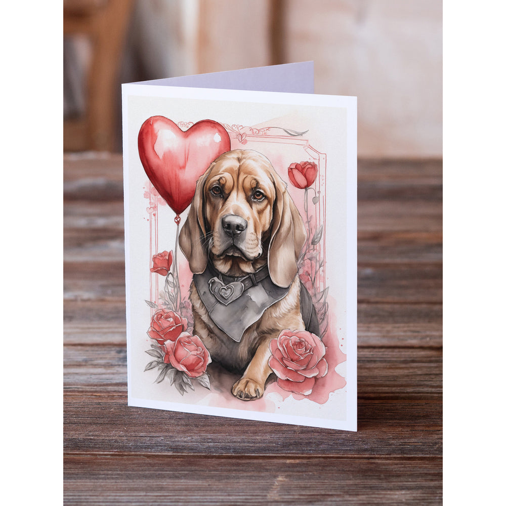 Bloodhound Valentine Roses Greeting Cards Pack of 8 Image 2