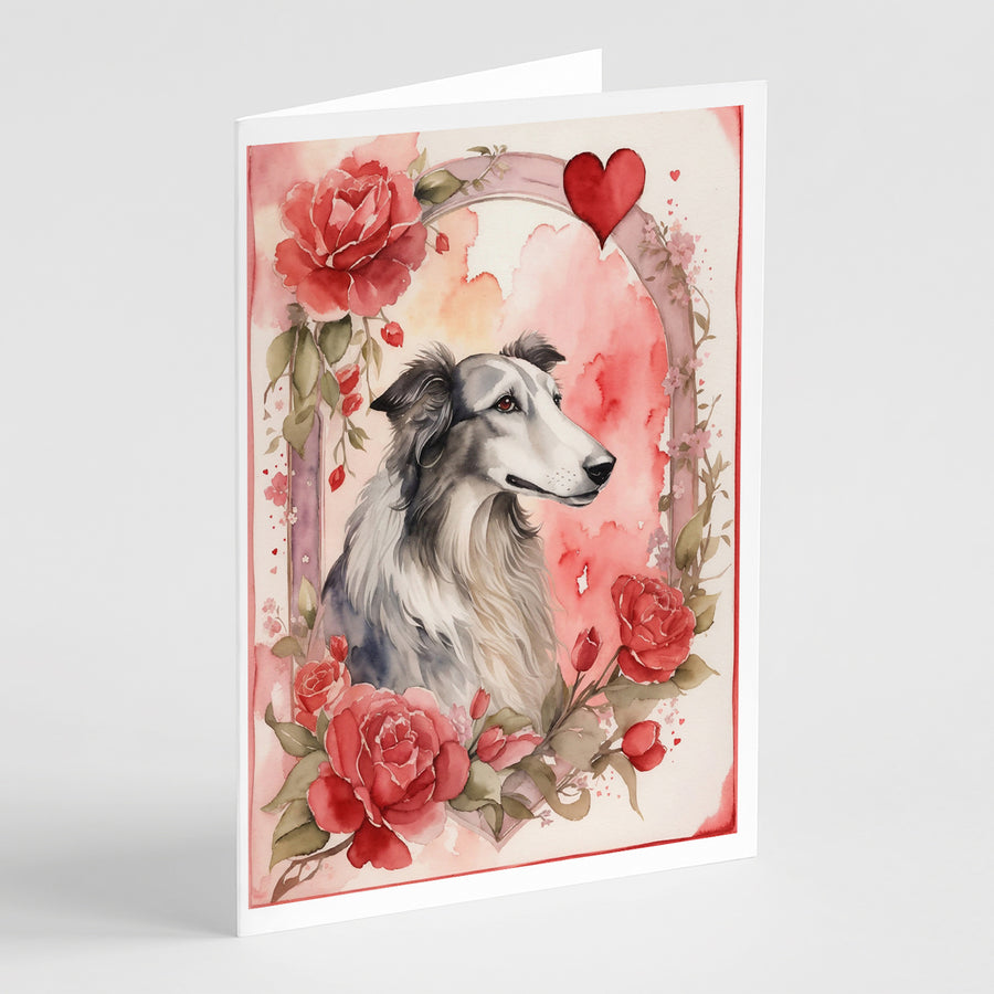 Borzoi Valentine Roses Greeting Cards Pack of 8 Image 1