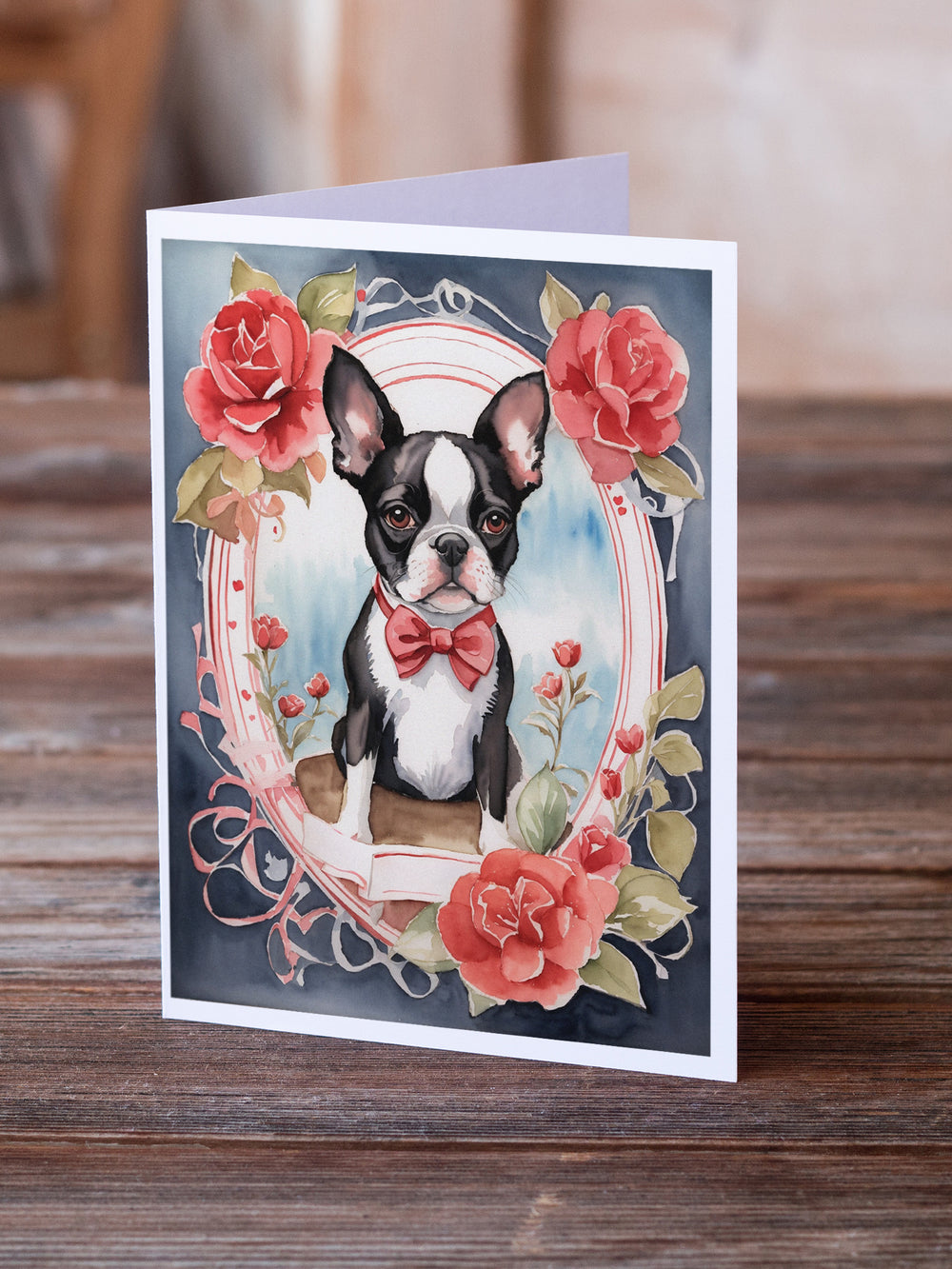 Boston Terrier Valentine Roses Greeting Cards Pack of 8 Image 2