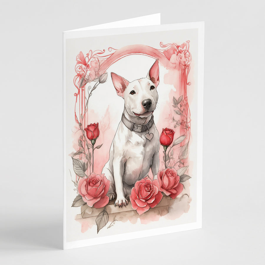 Bull Terrier Valentine Roses Greeting Cards Pack of 8 Image 1