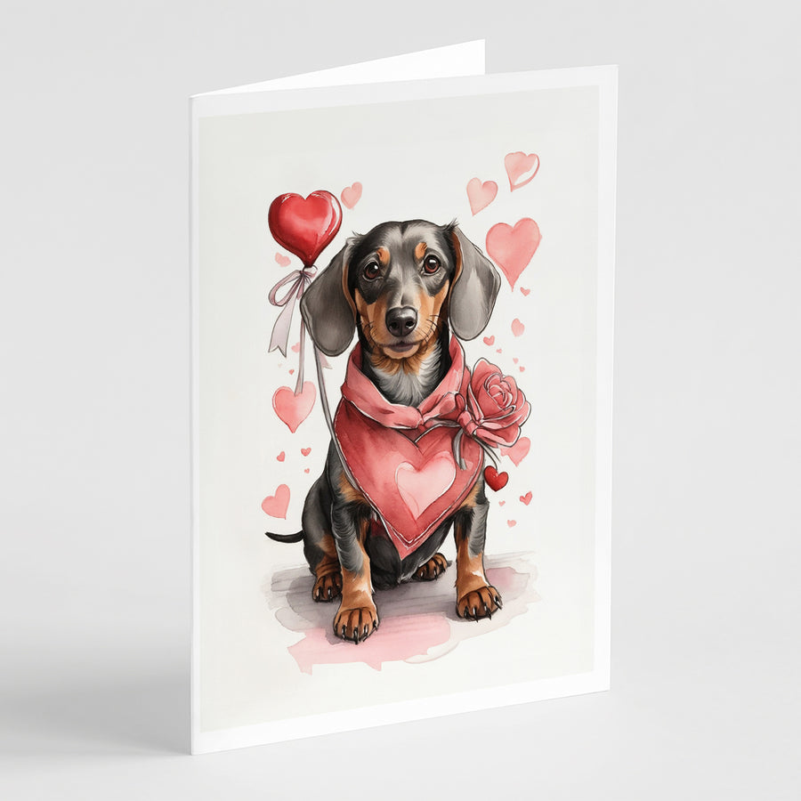 Dachshund Valentine Roses Greeting Cards Pack of 8 Image 1
