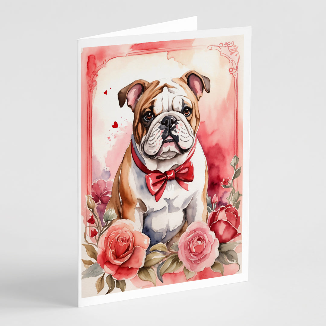 English Bulldog Valentine Roses Greeting Cards Pack of 8 Image 1