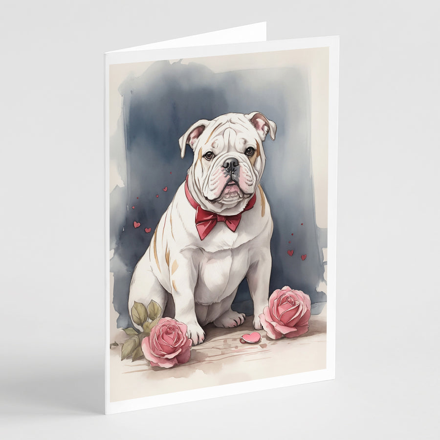 English Bulldog Valentine Roses Greeting Cards Pack of 8 Image 1