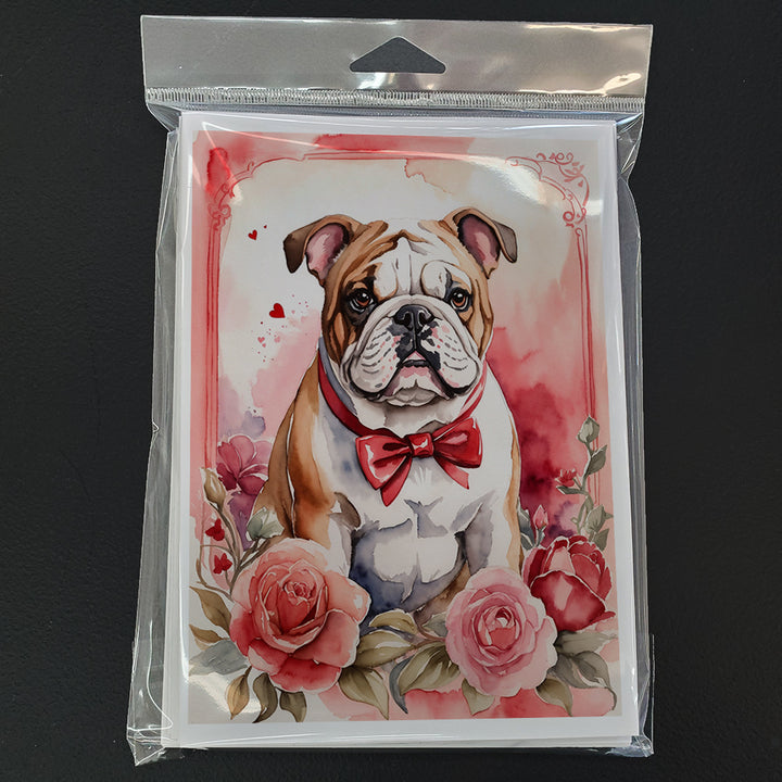 English Bulldog Valentine Roses Greeting Cards Pack of 8 Image 3