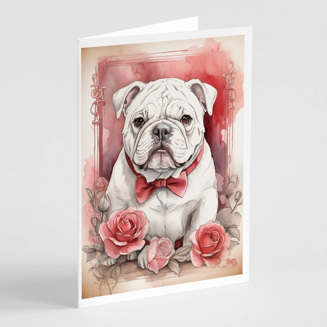 English Bulldog Valentine Roses Greeting Cards Pack of 8 Image 1