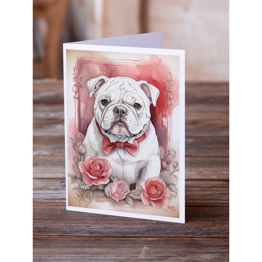 English Bulldog Valentine Roses Greeting Cards Pack of 8 Image 2