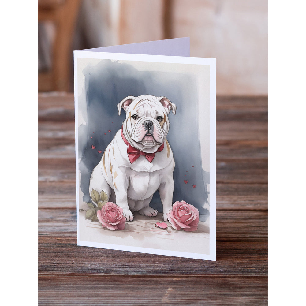 English Bulldog Valentine Roses Greeting Cards Pack of 8 Image 2