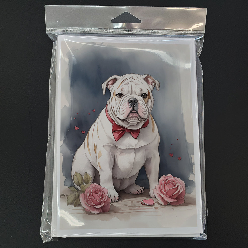 English Bulldog Valentine Roses Greeting Cards Pack of 8 Image 3