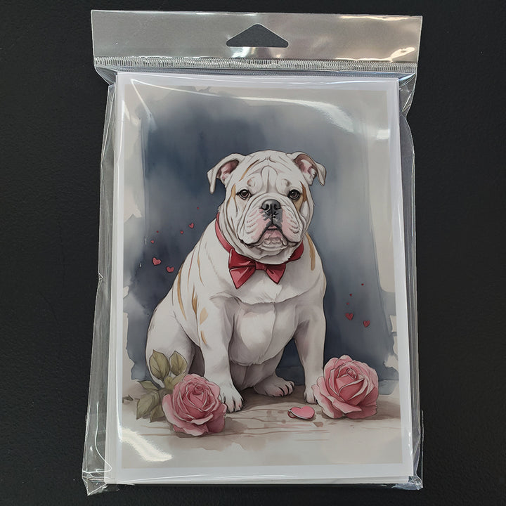 English Bulldog Valentine Roses Greeting Cards Pack of 8 Image 3