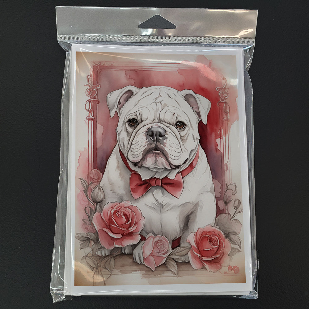 English Bulldog Valentine Roses Greeting Cards Pack of 8 Image 3