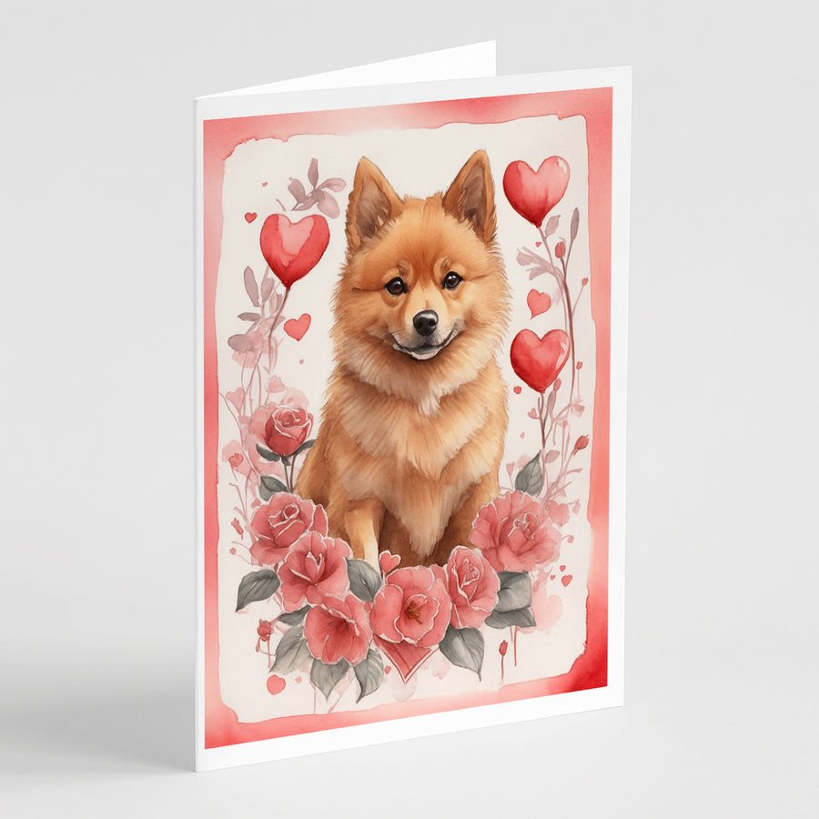 Finnish Spitz Valentine Roses Greeting Cards Pack of 8 Image 1