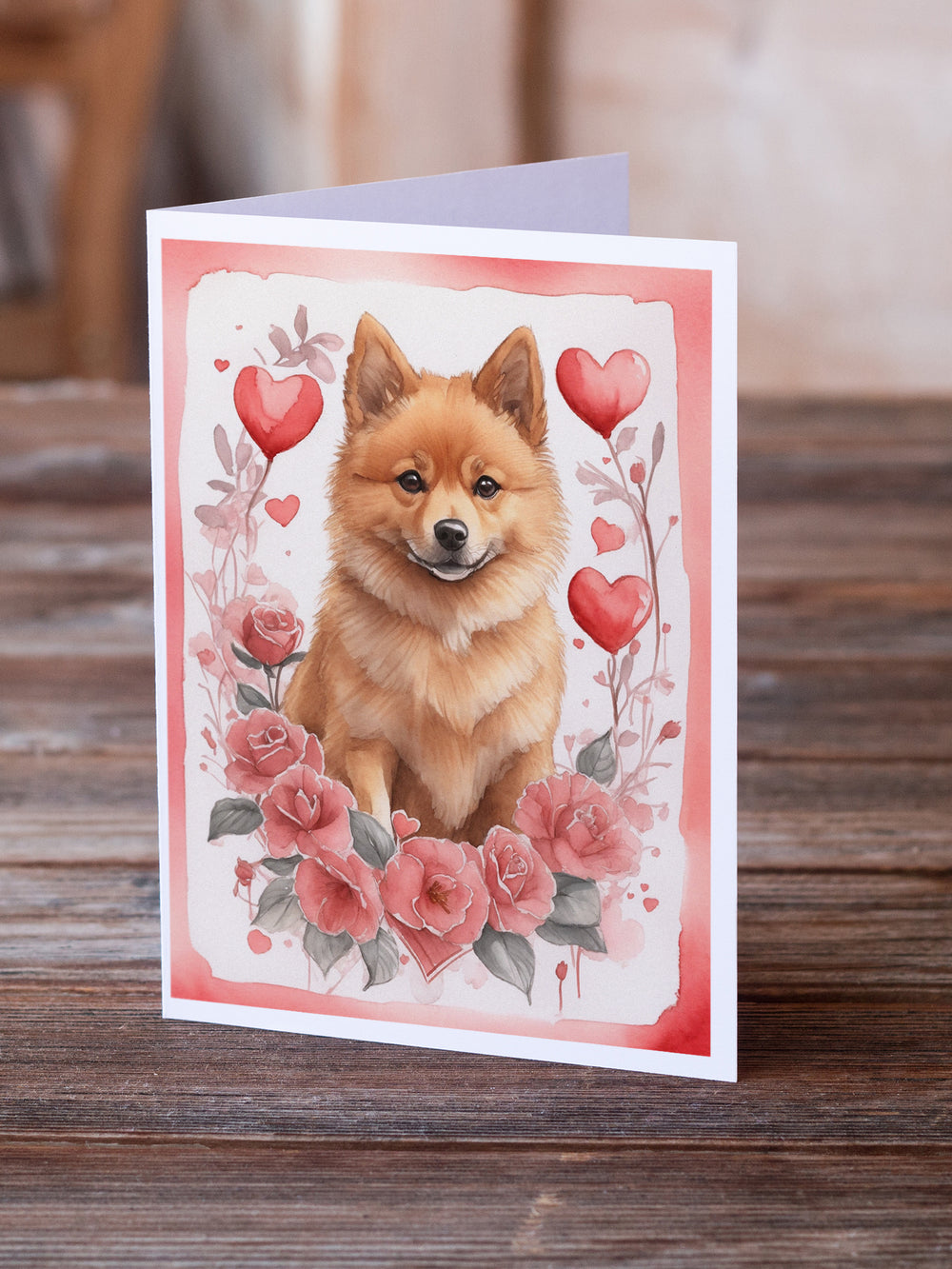 Finnish Spitz Valentine Roses Greeting Cards Pack of 8 Image 2