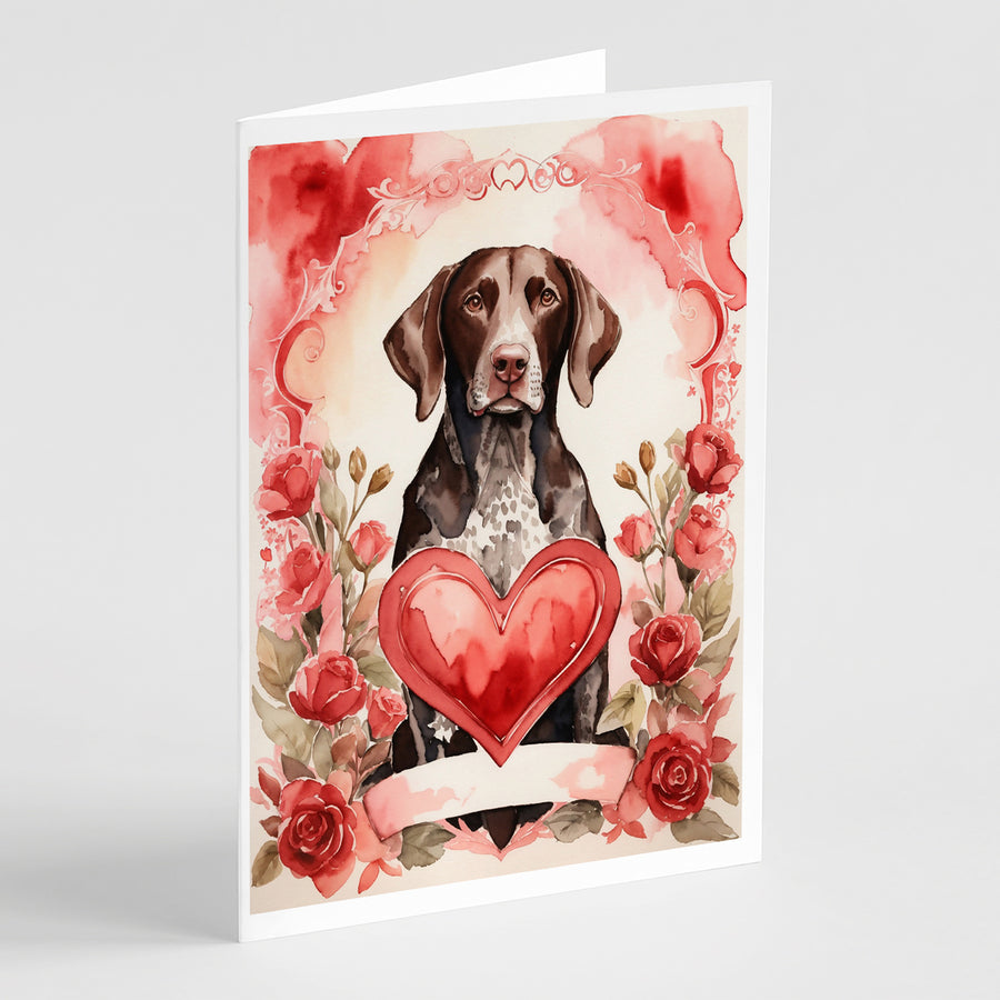 German Shorthaired Pointer Valentine Roses Greeting Cards Pack of 8 Image 1