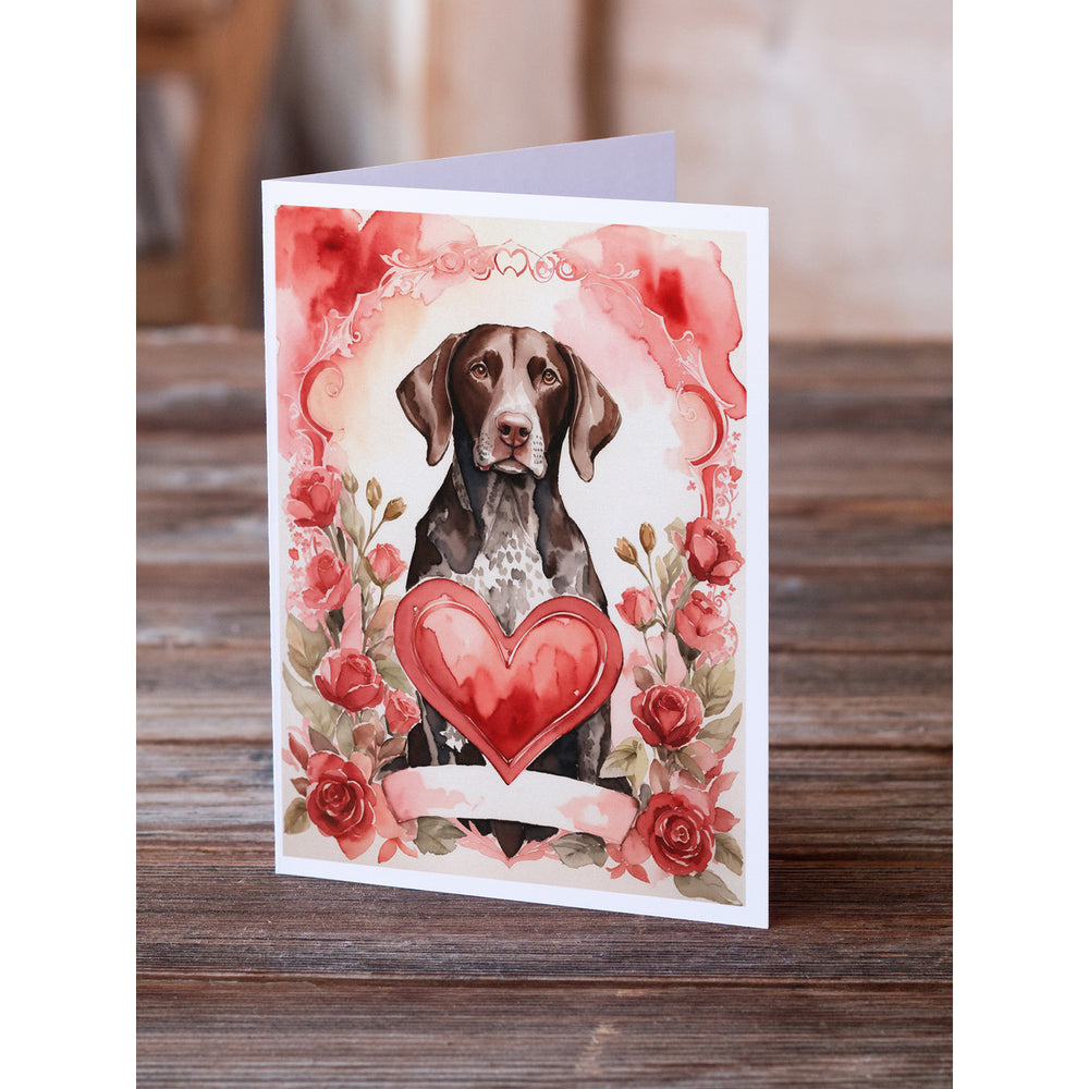 German Shorthaired Pointer Valentine Roses Greeting Cards Pack of 8 Image 2