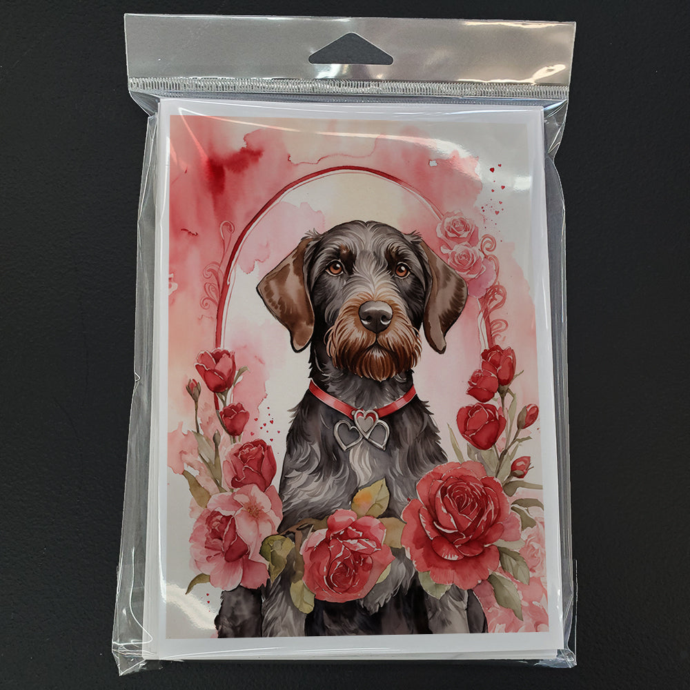 German Wirehaired Pointer Valentine Roses Greeting Cards Pack of 8 Image 3