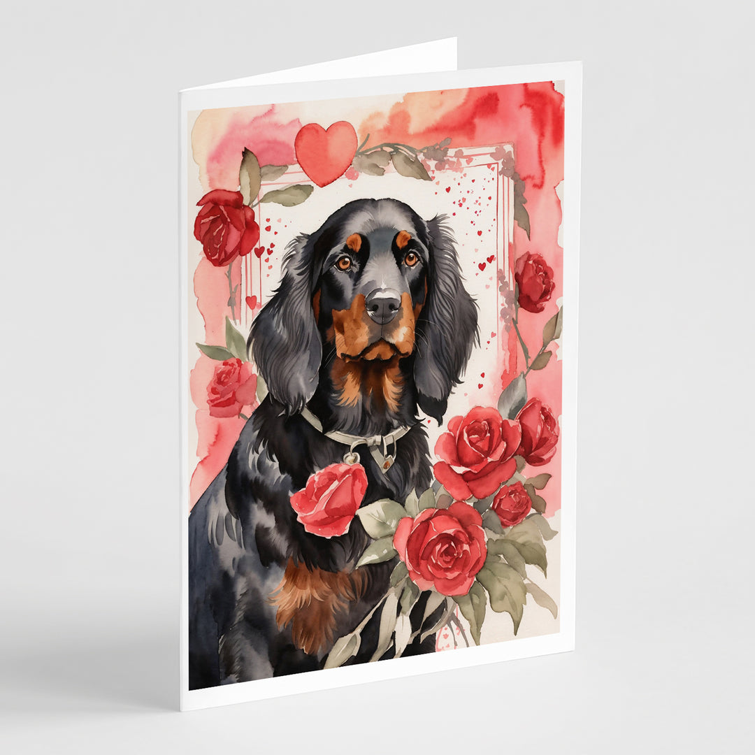 Gordon Setter Valentine Roses Greeting Cards Pack of 8 Image 1