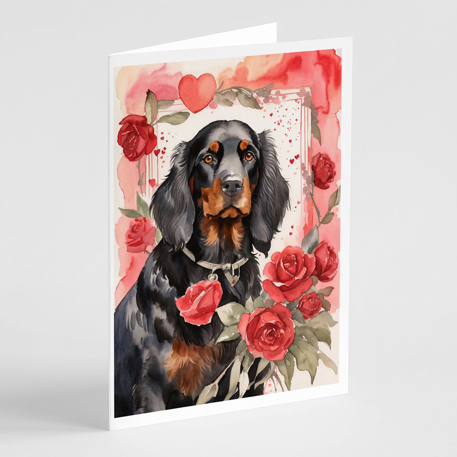 Gordon Setter Valentine Roses Greeting Cards Pack of 8 Image 1