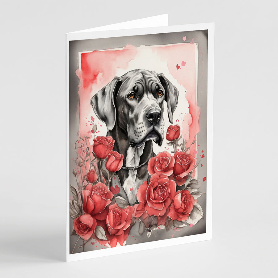 Great Dane Valentine Roses Greeting Cards Pack of 8 Image 1