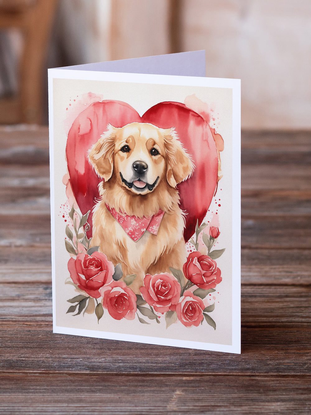 Golden Retriever Valentine Roses Greeting Cards Pack of 8 Image 2