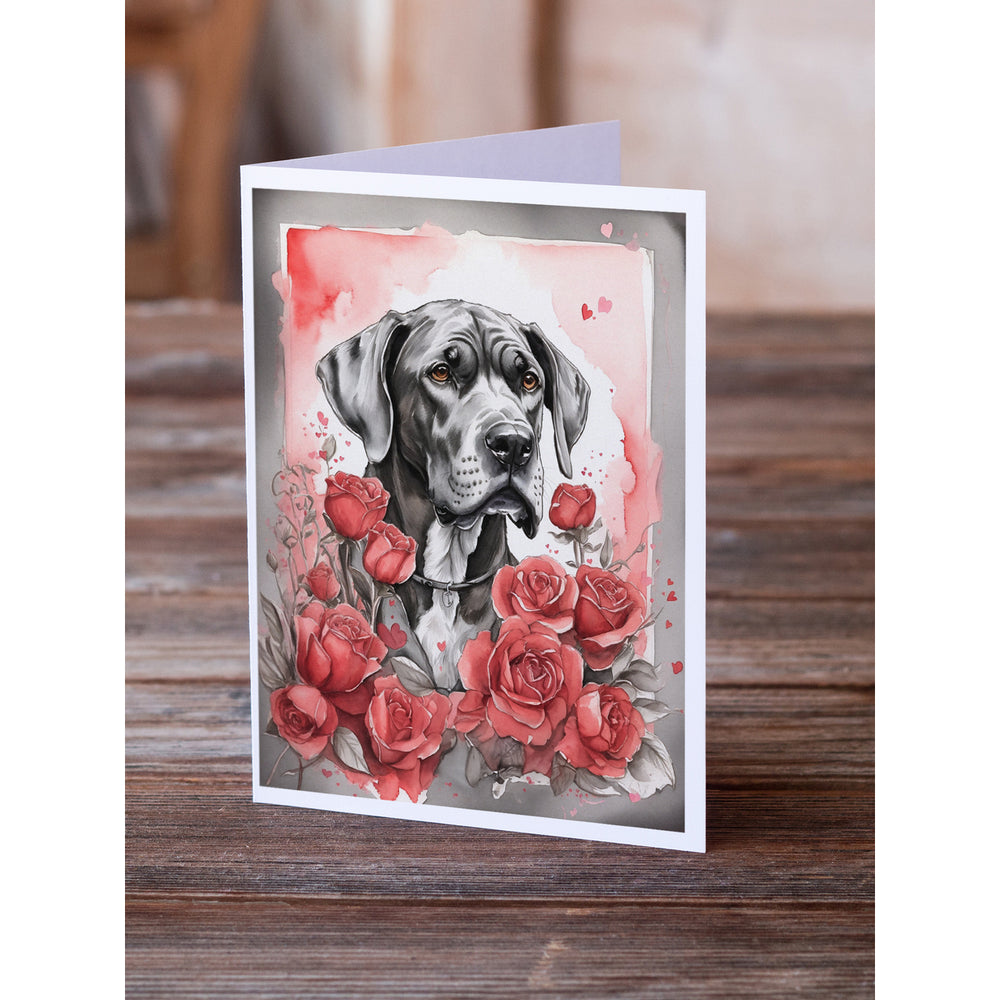Great Dane Valentine Roses Greeting Cards Pack of 8 Image 2